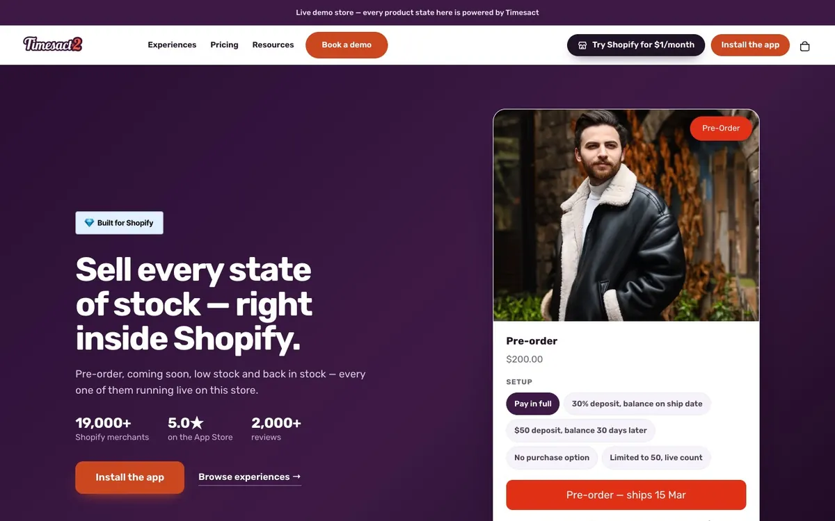 Timesact: marketing pentru o aplicatie Shopify, captura de ecran